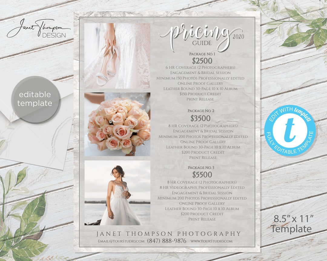 Wedding Photography Price List Template: Customizable Pricing