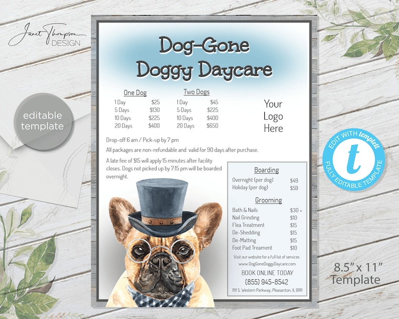 Doggy Daycare Menu Doggy Daycare Services Dog Groomers | Etsy
