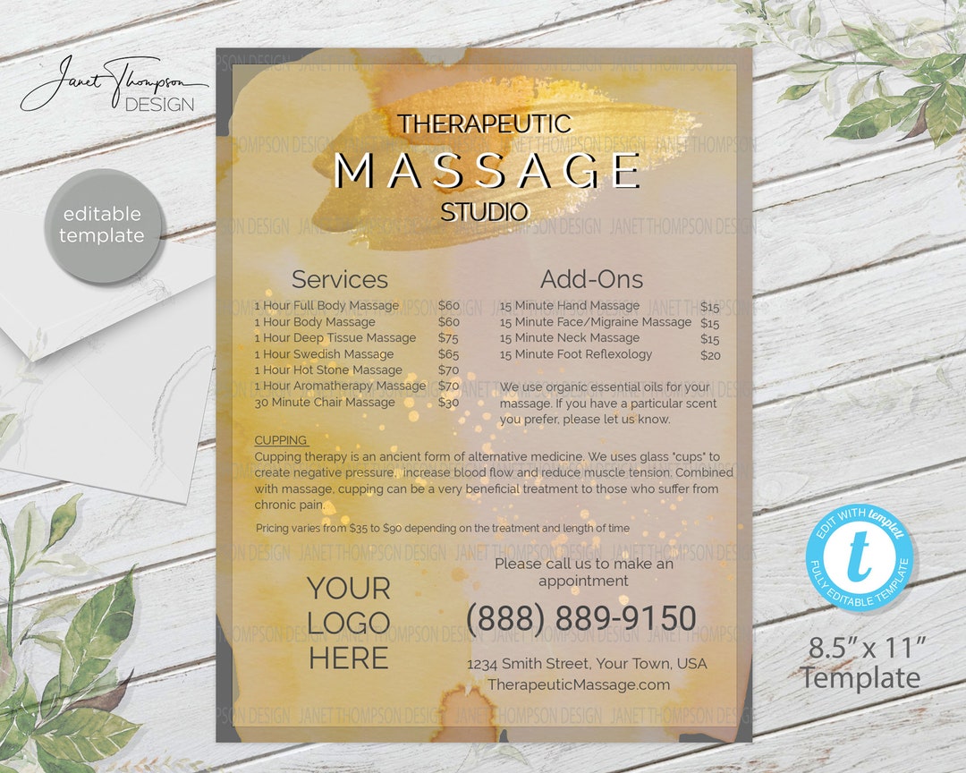 Buy Editable Massage Service Menu Template: Salon Spa Price List Online in  India