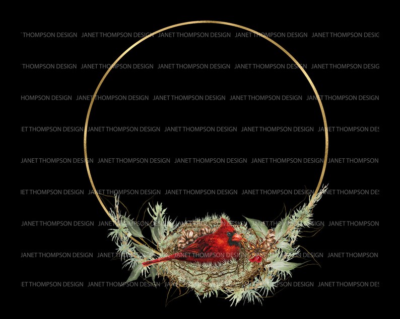 Red Cardinal Floral Frame Gold Frame With Cardinal Gold Etsy