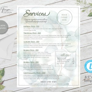 Spa Menu, Salon Menu, Custom Menu, DIY Services Price List, Nail Spa Menu Template, Spa Menu Template, Hair Services Menu, Salon Services