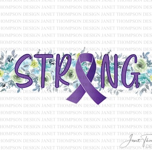 Purple Cancer Awareness Clipart: Floral Ribbon Design (PNG Digital Download)