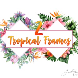 Tropical Floral Frame Clipart: Hawaiian Luau PNG (Digital Download)