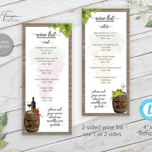 Lista win, Menu win, Menu niestandardowe, Cennik, Menu restauracji, Menu napojów, Szablon do dostosowania