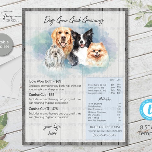 Dog Groomers Service Menu Pet Grooming Groomer Service List Etsy