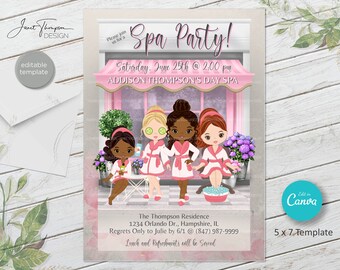 Spa Party Invitation: African American Birthday, Editable Canva Template