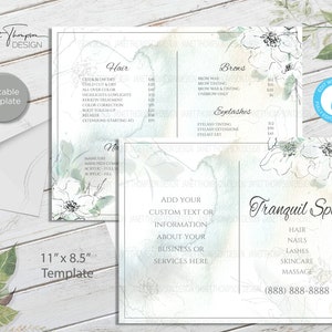 Listino prezzi servizi, Menu salone per manicure, Brochure piega a metà, Brochure personalizzata, Listino prezzi servizi, Modello parrucchiere, Modello menu spa