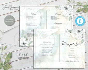 Nail Salon Price List Template: Half Fold Spa Menu (Digital Download)