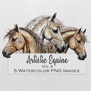 Chevaux artistiques, clipart équin abstrait, clipart aquarelle, 5 images PNG avec bkgrd transparent, baroque, clipart équin artistique vol 4