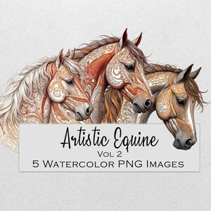 Chevaux artistiques, clipart équin abstrait, clipart aquarelle, 5 Images PNG avec bkgrd transparent, Clipart équin artistique Vol 3