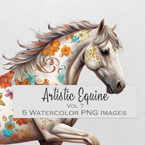 Chevaux artistiques, clipart équin abstrait, clipart cheval de carrousel, 5 images PNG avec Bkgrd transparent, baroque, clipart équin artistique vol 7