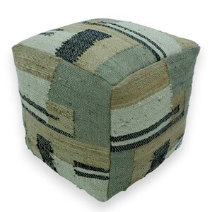 Handwoven Jute Pouf Ottoman  Natural Patchwork Floor Cushion