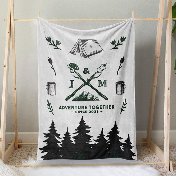 Adventure Together, Personalized Throw Blanket Couples Initials, Wedding Gift, Engagement Gift, Nature Camping Lover