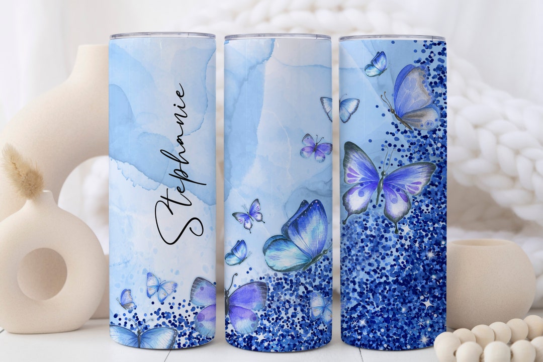 Blue Butterfly Tumbler, Custom Name Tumbler, Butterfly Gifts, Butterfly