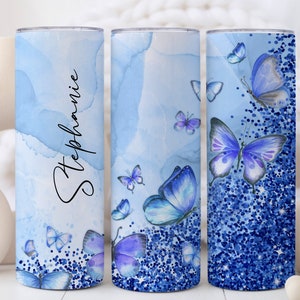 Blue Butterfly Tumbler, Custom Name Tumbler, Butterfly Gifts, Butterfly Tumbler Cup, Butterfly Gifts For Women, Butterfly Lover Gifts