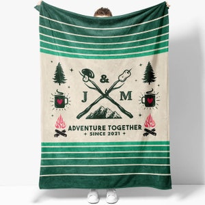 Personalized Blanket Couples Camping Initials Mountain Inspired, Adventure Together, Wedding Gift For Bride And Broom, Engagement Gift
