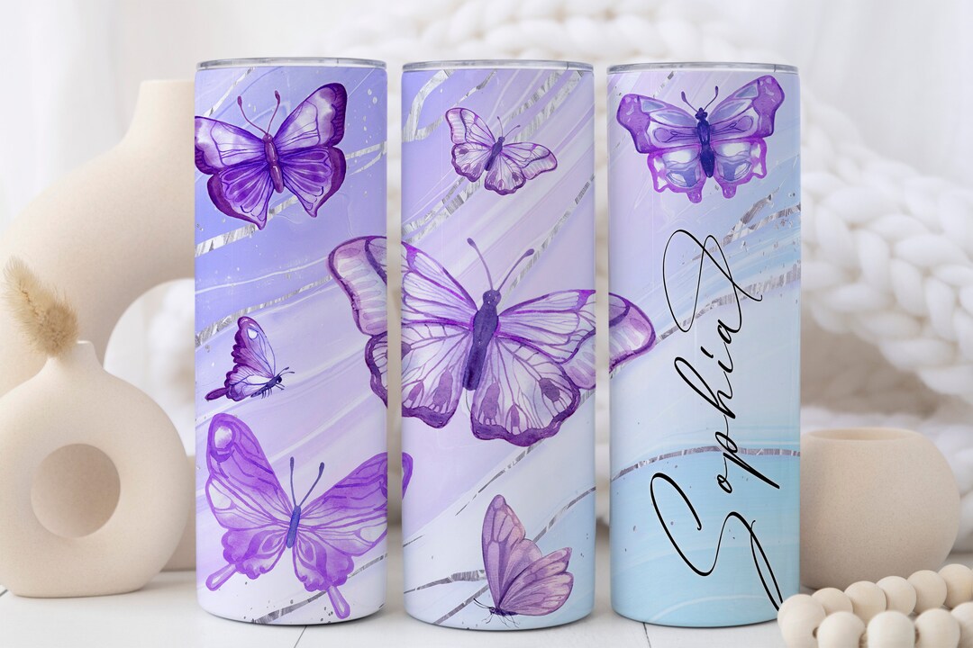 Purple Butterfly Tumbler Personalized, Butterfly Gifts, Butterfly