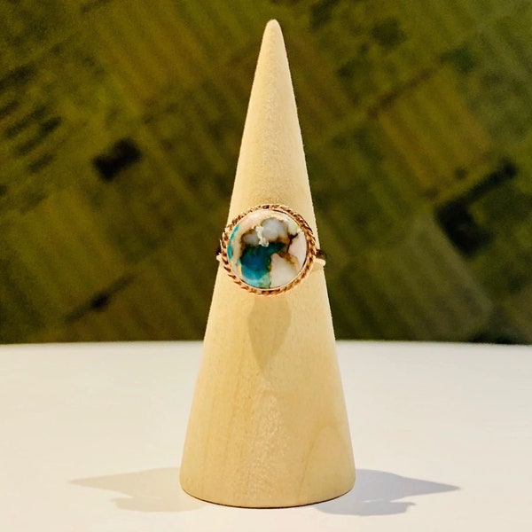 Pink Opal Copper Mojave Turquoise Ring. Size 7.5