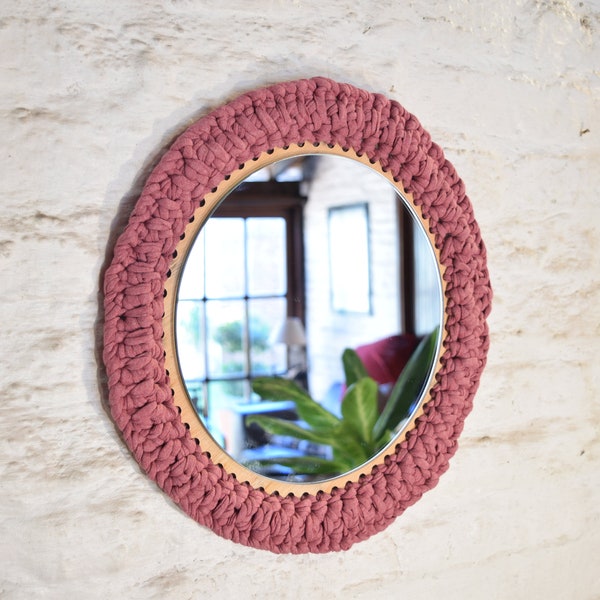 set hanging mirror, best selling crochet, Crochet Mirror, scandinavian mirror, Round mirror wall decor, vintage style decor, crochet frame