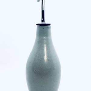 Handmade ceramic oil bottle in a duck egg blue matt glaze, oil decanter, oil and vinegar cruet, vinaigrette dressing dispenser, uk,