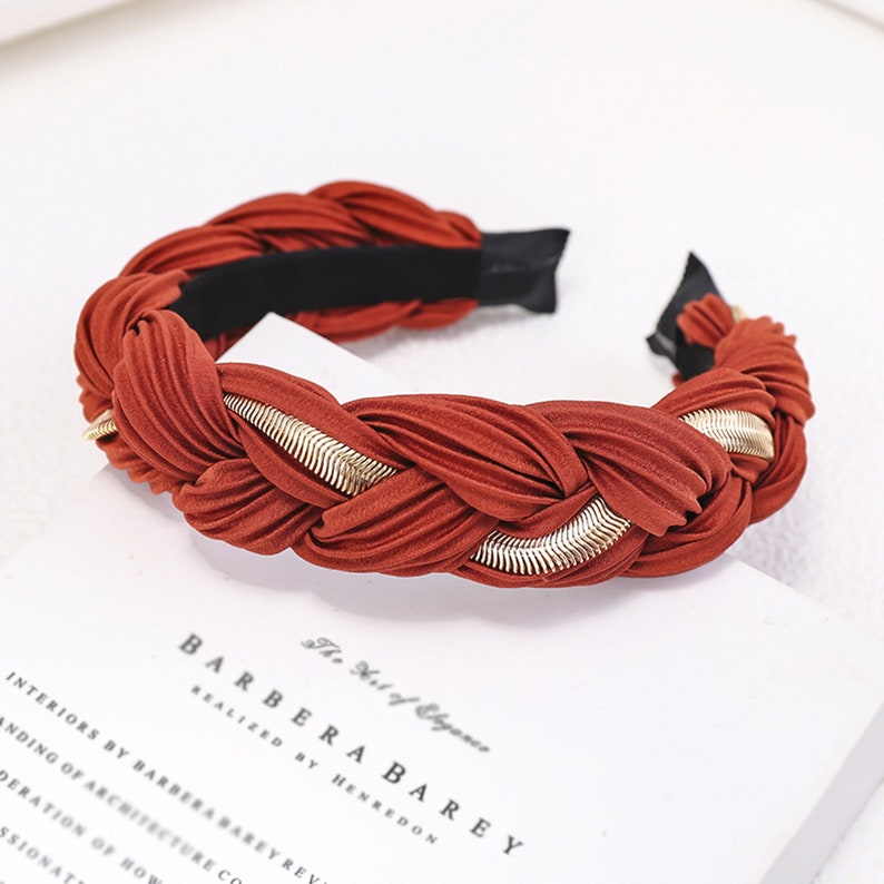 Pink twist knit patter headband,satin braided metal chain hairband,Fall Winter hair accessories casual hairband,usa wedding decoration