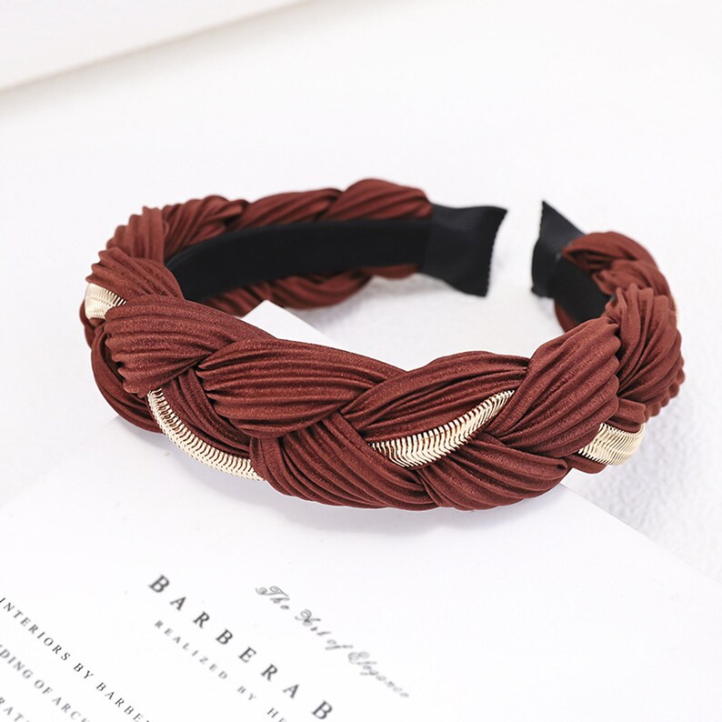 Pink twist knit patter headband,satin braided metal chain hairband,Fall Winter hair accessories casual hairband,usa wedding decoration