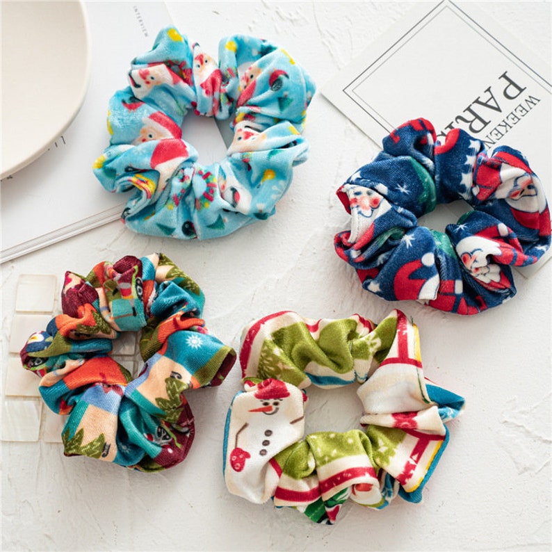 Santa Claus Scrunchie Pack Christmas gift Christmas Hair Scrunchies,snowman scrunchies,snowflake scrunchy,Classic Christmas Scrunchies