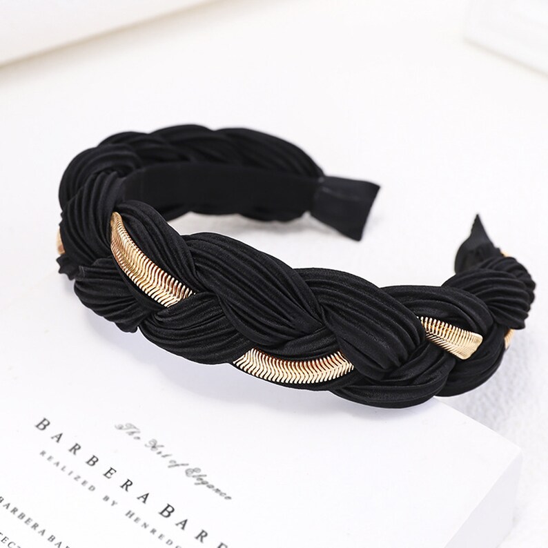 Pink twist knit patter headband,satin braided metal chain hairband,Fall Winter hair accessories casual hairband,usa wedding decoration