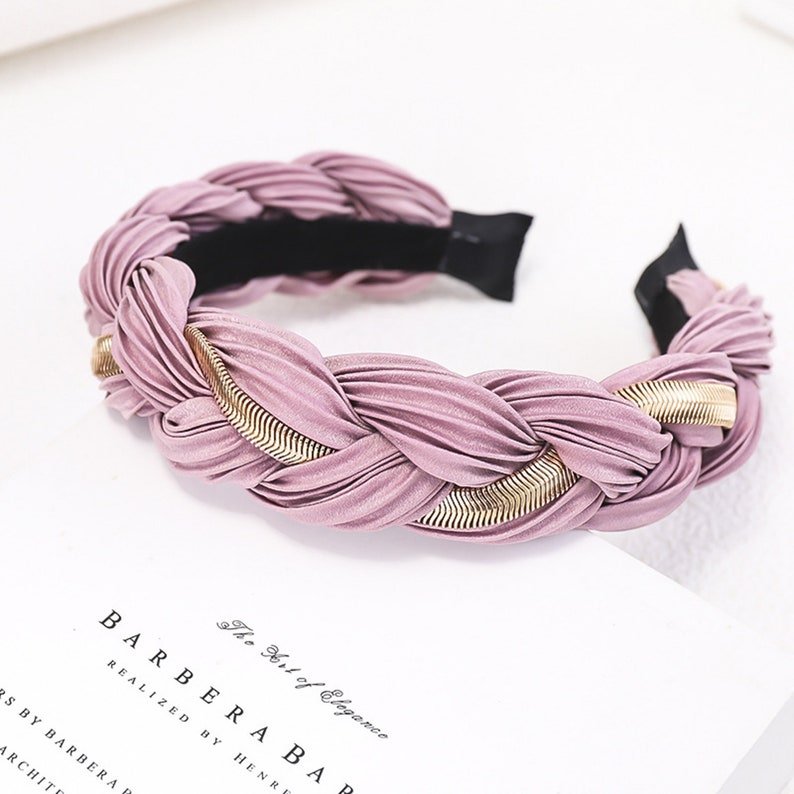 Pink twist knit patter headband,satin braided metal chain hairband,Fall Winter hair accessories casual hairband,usa wedding decoration