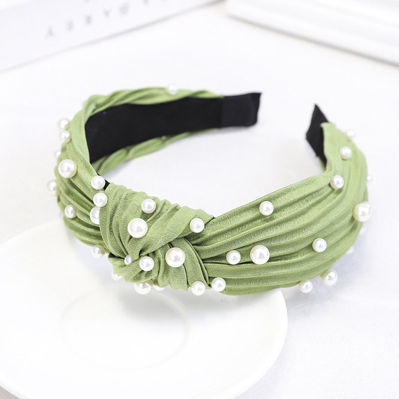 Satin Knotted Headband With Pearls bead Hairbandboho Etsy