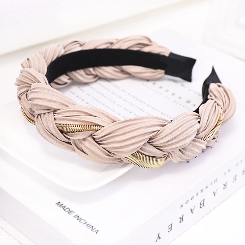 Pink twist knit patter headband,satin braided metal chain hairband,Fall Winter hair accessories casual hairband,usa wedding decoration