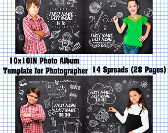 10x10 School Photo Album Template, 28 Page (Instant Download)