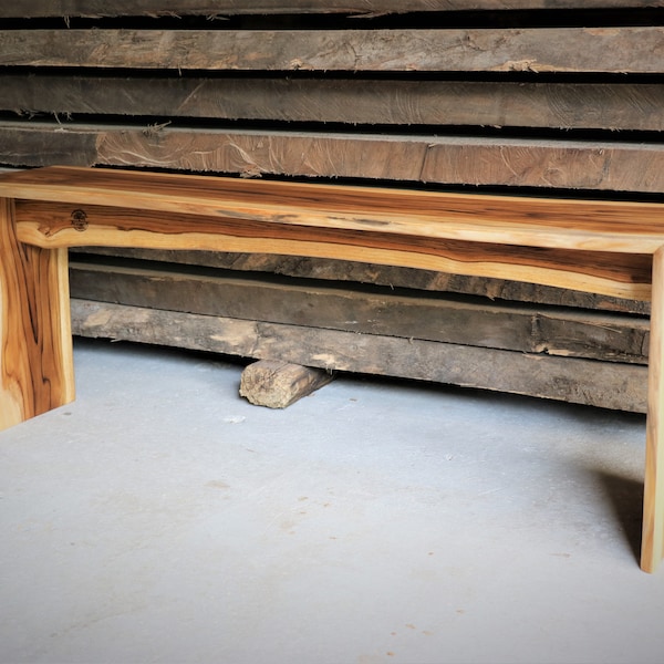 Teak Bench with Double Waterfall Legs | 1" or 2” Solid Live Edge Wood | 9" to 12" Wide and up to 96" Long