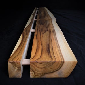 Teak Floating Shelf | 1&quot; and 2&quot; Thick Solid Live Edge Wood With Custom Bracket | 5&quot; to 7&quot; Depth | Up to 8ft Wide