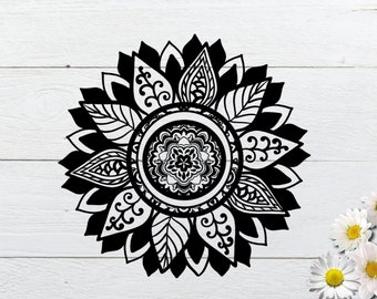 Mandala Sunflower Svg Zentangle Sunflower Svg Sunflower Cut Etsy