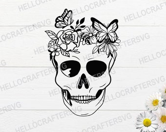 Download Clip Art Skull With Flower Svg Flower Skulls Svg Sugar Skull Svg Butterfly Skull Svg Cut Files For Cricut Silhouette Art Collectibles