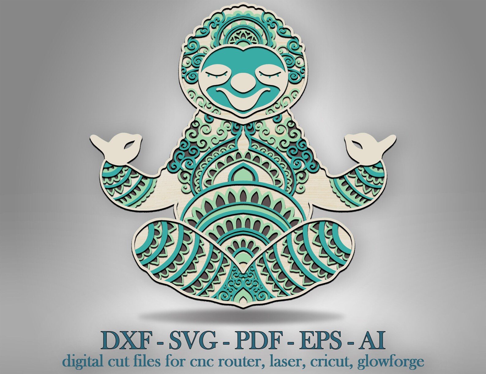 Download Meditating Sloth Layered SVG 3d Meditating Sloth Shadow ...