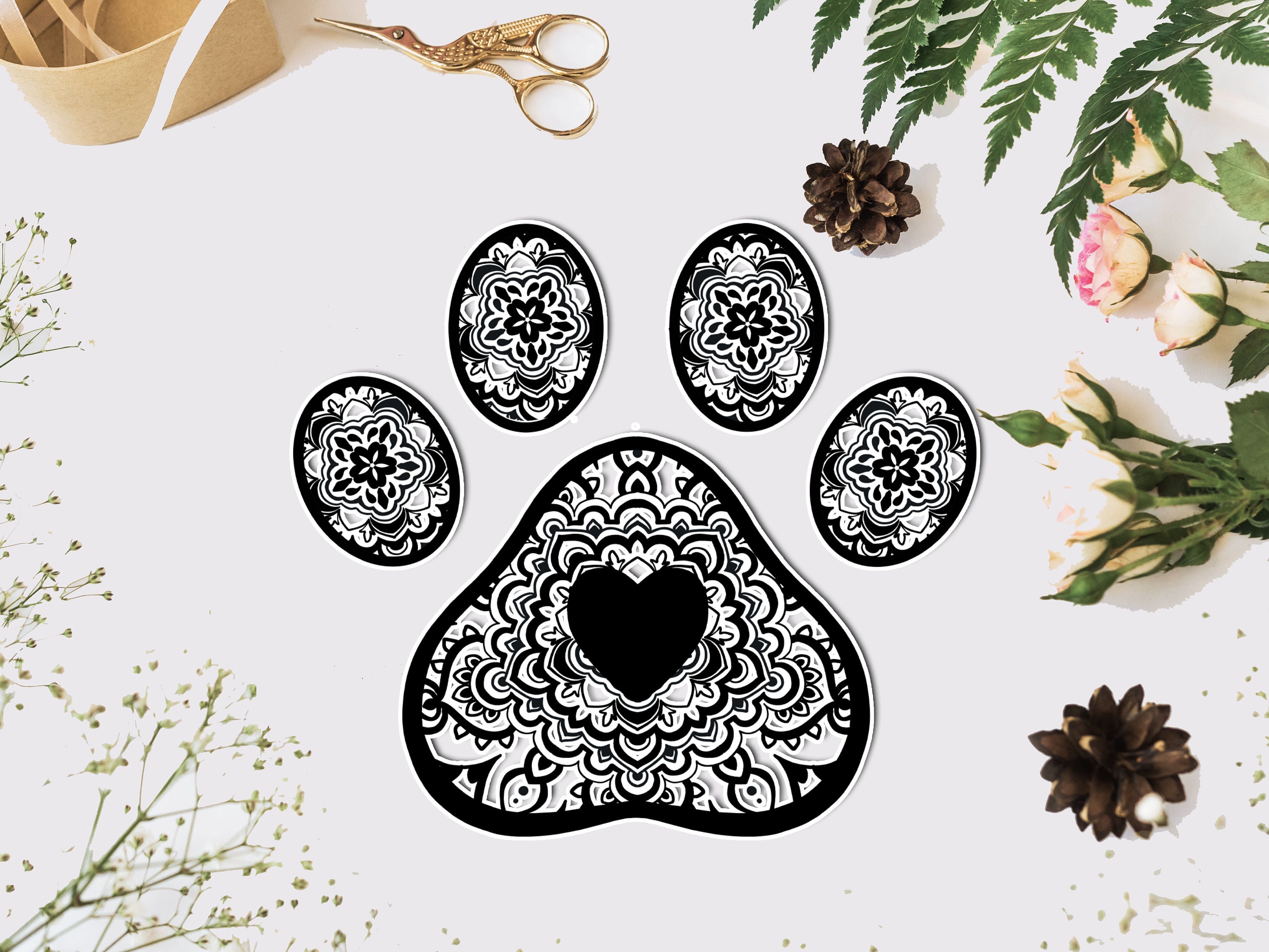 Download Paw Mandala Svg Zentangle Paw Svg For Cricut Cutter Etsy