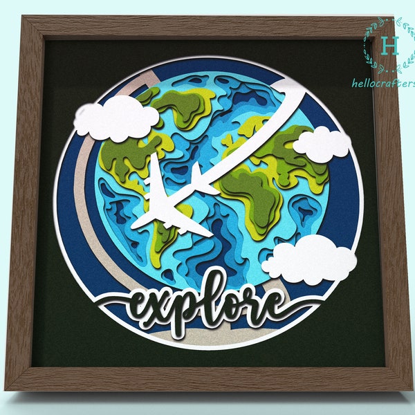 3d Globe Explore Svg, Explore Travel Shadow Box Svg - Cricut Files, Cardstock Svg, Silhouette Files - HelloCrafterSvg