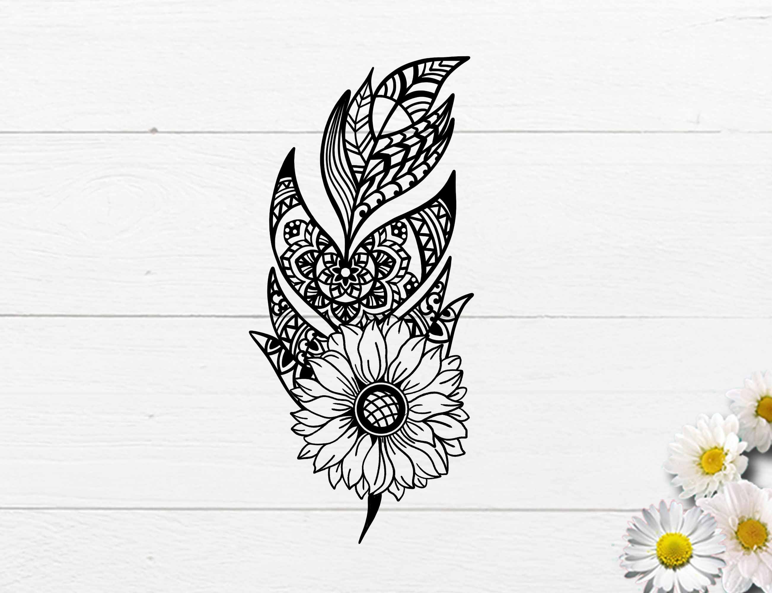 Feather Svg Boho Feather Svg Sunflower Feather Mandala - Etsy Canada