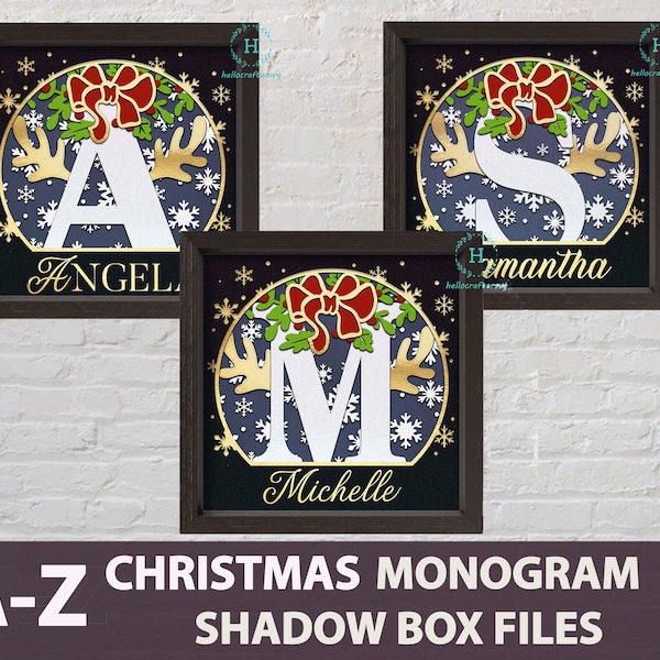 3D A to Z CHRISTMAS Customisable MONOGRAM Shadow Box Svg - Cricut Files, Cardstock Svg, Silhouette Files - HelloCrafterSvg