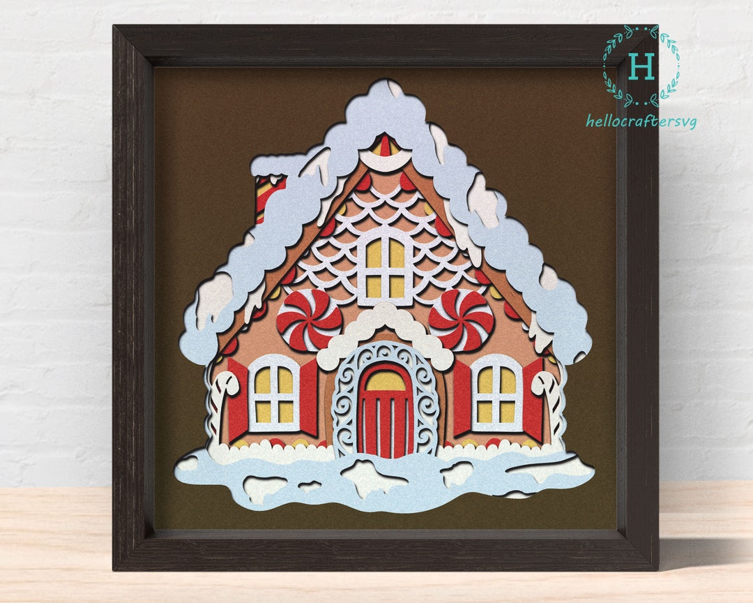 3d Gingerbread House Svg, CHRISTMAS HOUSE Shadow Box Svg Cricut Files