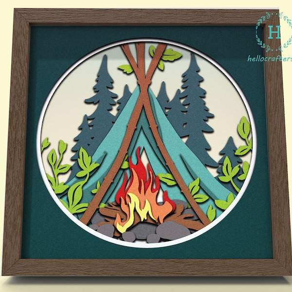 3D BON FIRE TENT Svg, Bon Fire Tent Shadow Box Svg - Cricut Files, Cardstock Svg, Silhouette Files - HelloCrafterSvg