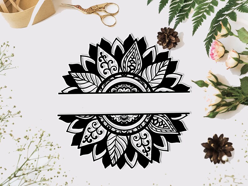 Sunflower Split Name Sunflower MANDALA Monogram Svg | Etsy