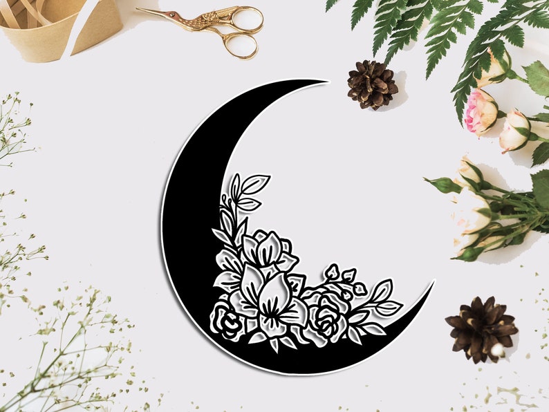 Download Half moon Svg Floral moon svg for cricut cutter | Etsy