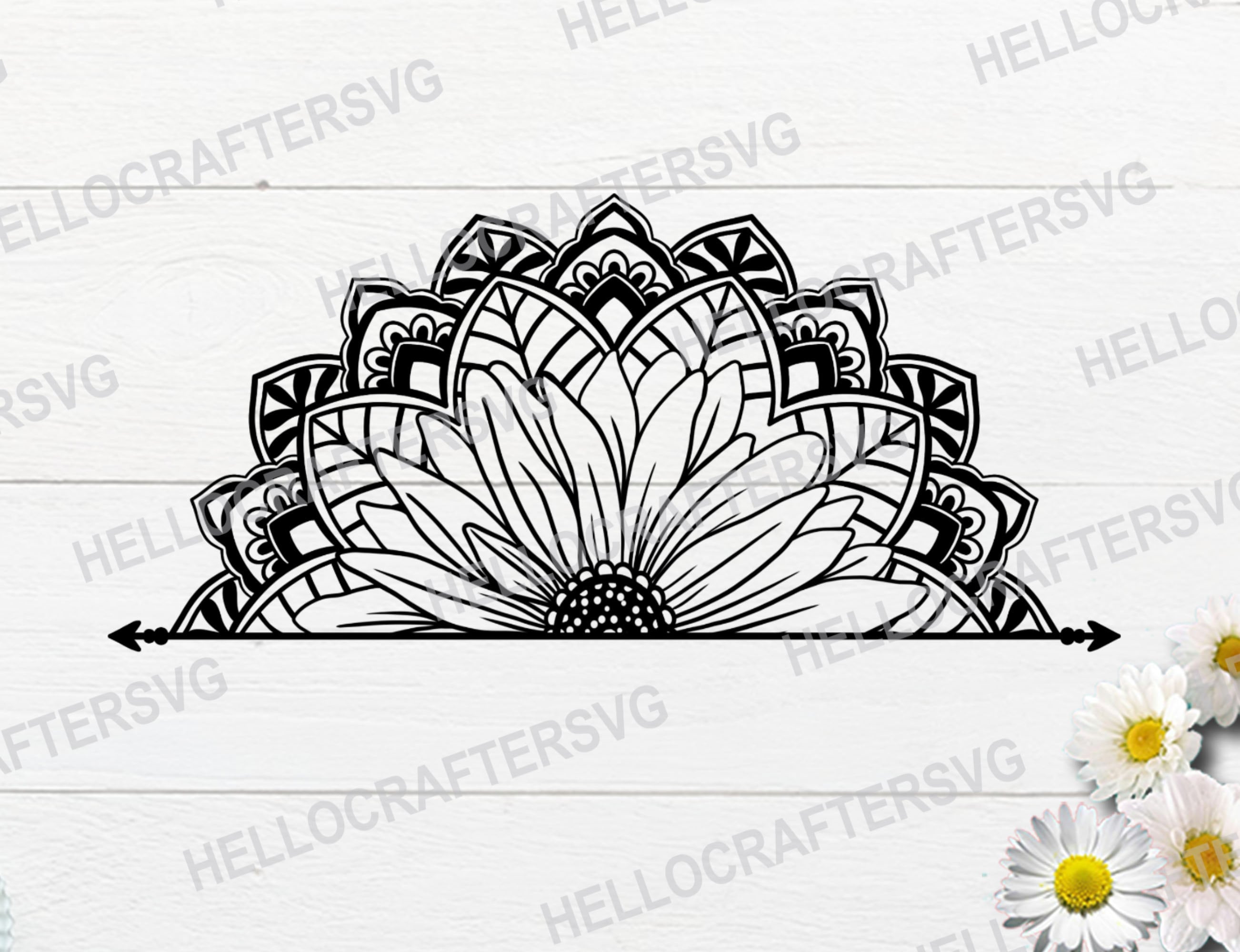Half mandala svg Half daisy sunflower mandala svg half | Etsy