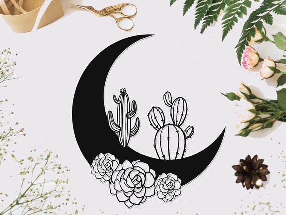 Download Crescent Moon Svg Half Moon Svg Floral Moon Cactus Svg Cut Etsy