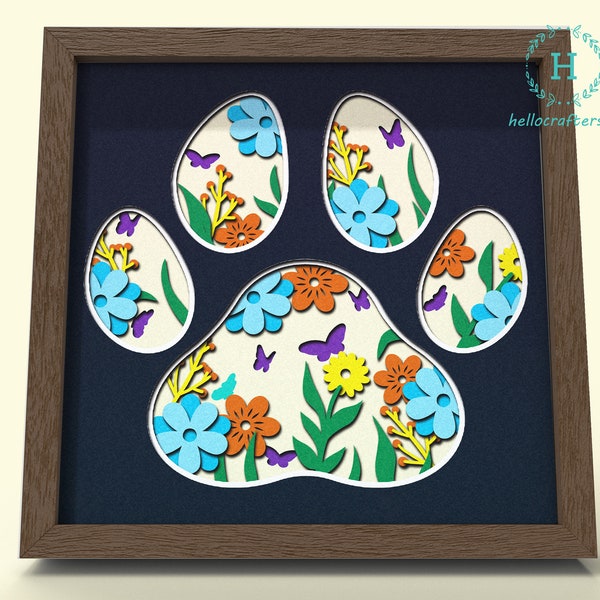 3d Floral Paw Svg, FLORAL PAW Shadow Box Svg - Cricut Files, Cardstock Svg, Silhouette Files - HelloCrafterSvg