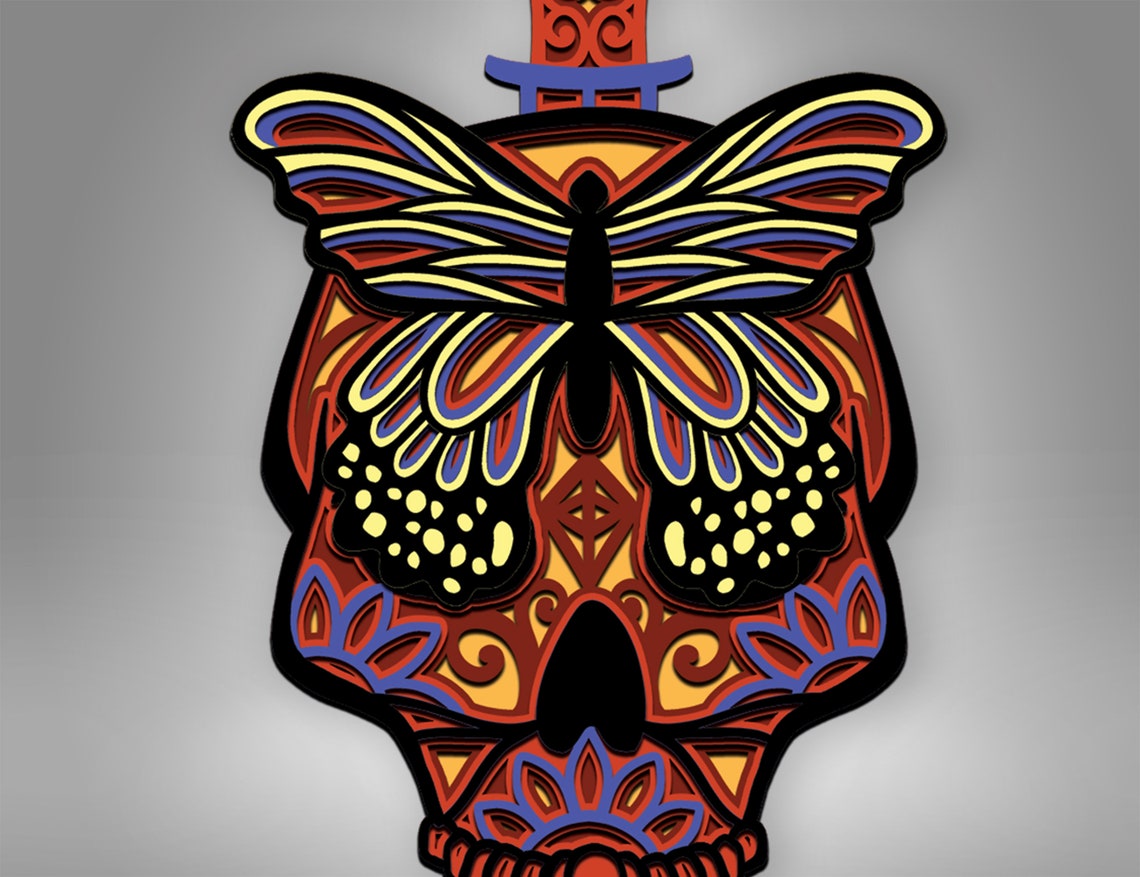 Download Butterfly Skull Layered SVG 3d Butterfly Skull Shadow Box ...