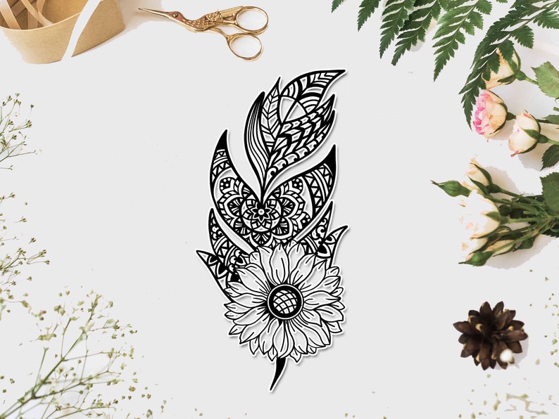 Download Feather svg Boho feather svg Sunflower feather Mandala | Etsy